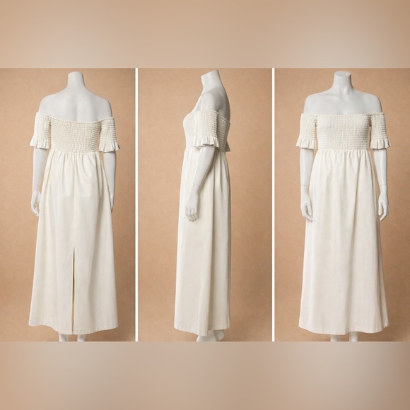 STAUD Off the Shoulder Vegan Leather Cream Dress - Picture 3 of 3